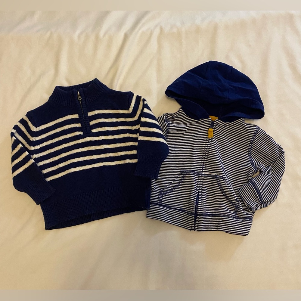 OshKosh B'gosh Navy stripe and Carter’s Navy stripe hoodie. Size 6 months
